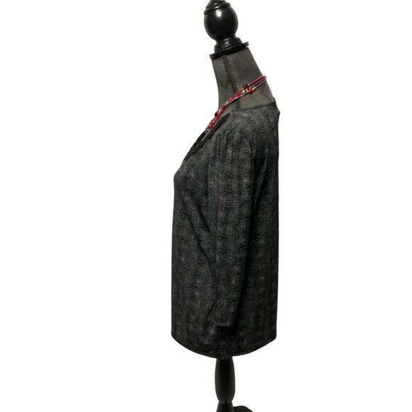 East 5th Top Womens Large Black Ivory Wynette Stretch Blouse NEW - Picture 3 of 7